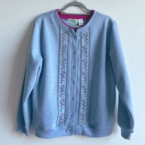 Light Blue Grandma Style Button Down Sweatshirt